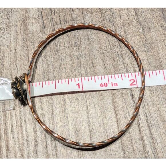 Bohemian Rose Bangle Bracelet Hand Forged Copper Floral Rose Bracelet - Picture 5 of 6